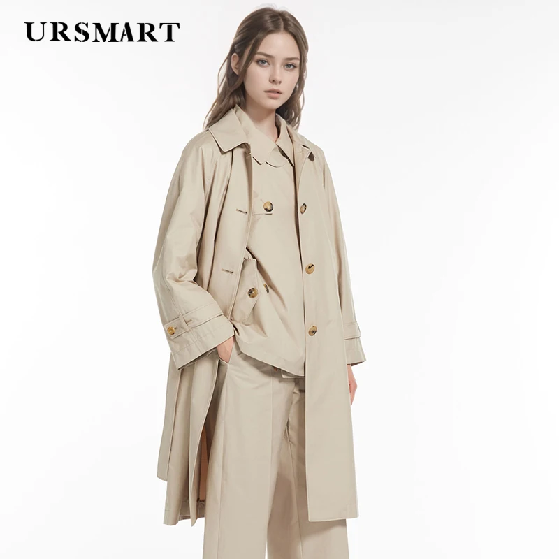 Loose and comfortable long women's trench coat with simple design custom fashionable cotton polyester windproof windbreaker