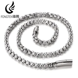 Fongten 55cm Square Box Chain Necklace For Men Stainless Steel Heavy Men Collar Choker Multiple Color Hip Hop Charm Jewelry