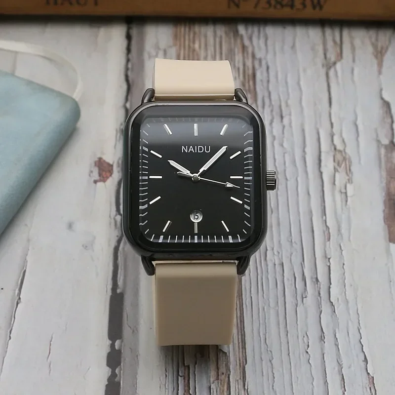 ساعة سيليكون مستطيلة مع تقويم للذكور والأنثى ، ساعة كوارتز بسيطة للطالب ، حزام الموضة