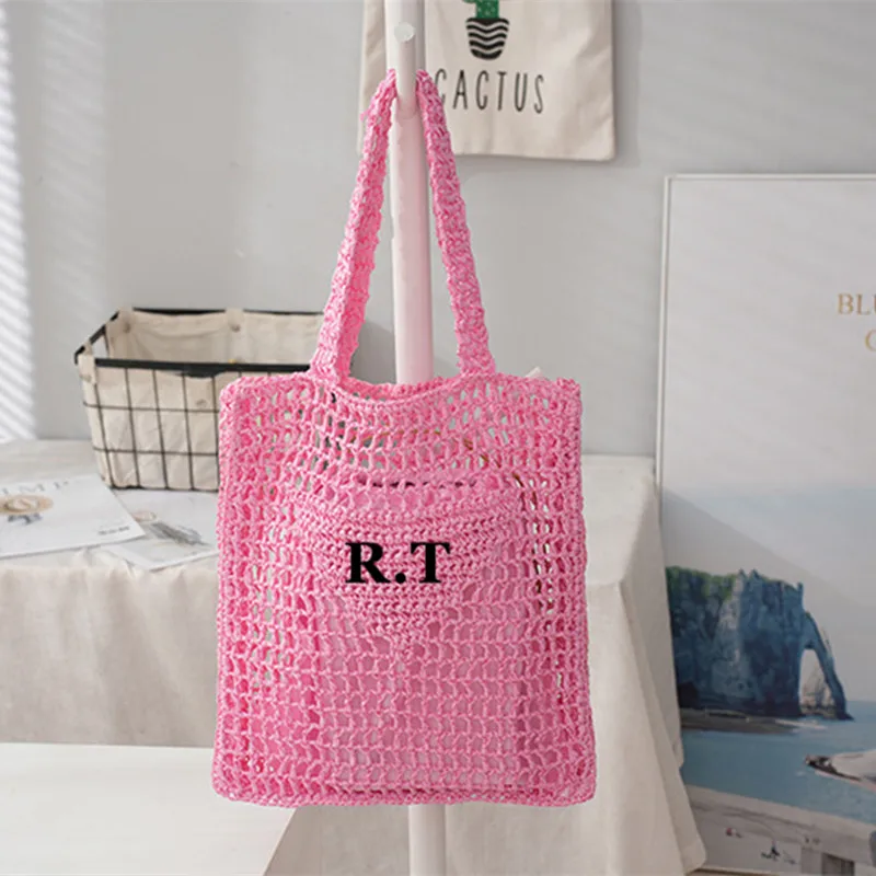 Borse da viaggio da spiaggia estive con monogramma personalizzato borsa da viaggio in vimini di paglia di rafia borsa per la spesa tessuta da donna di moda di parigi borsa scavata