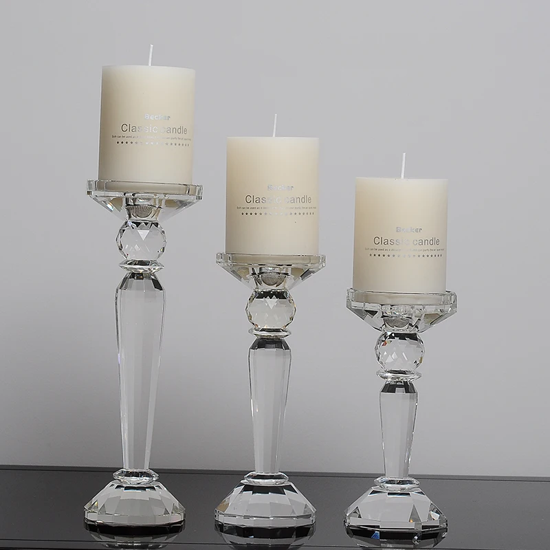 

European Crystal Pillar Stick Candle Holder K9 Clear Champagne Green Small Middle Large For Home Kitchen Tabletop Wedding Decor
