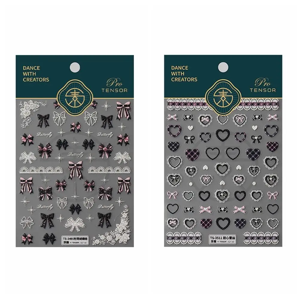

Pink White Black Lace Lace Bow Nail Stickers Love Heart Pearl Bow Stickers Bowknot Nail Decals Nail Accessories