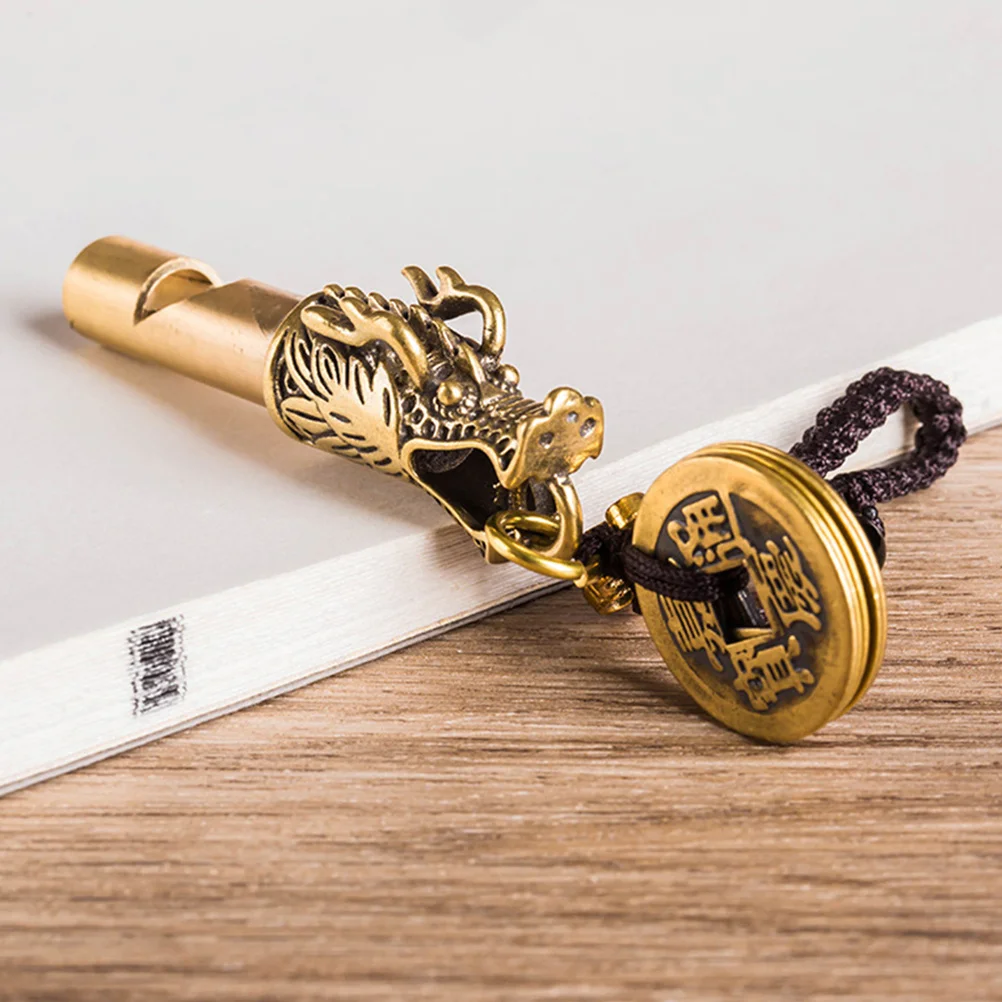 

Vintage Brass Dragon Head Whistle Outdoor Survival Emergency Keychain Pendant Retro Delicate Portable Survival Calling Help