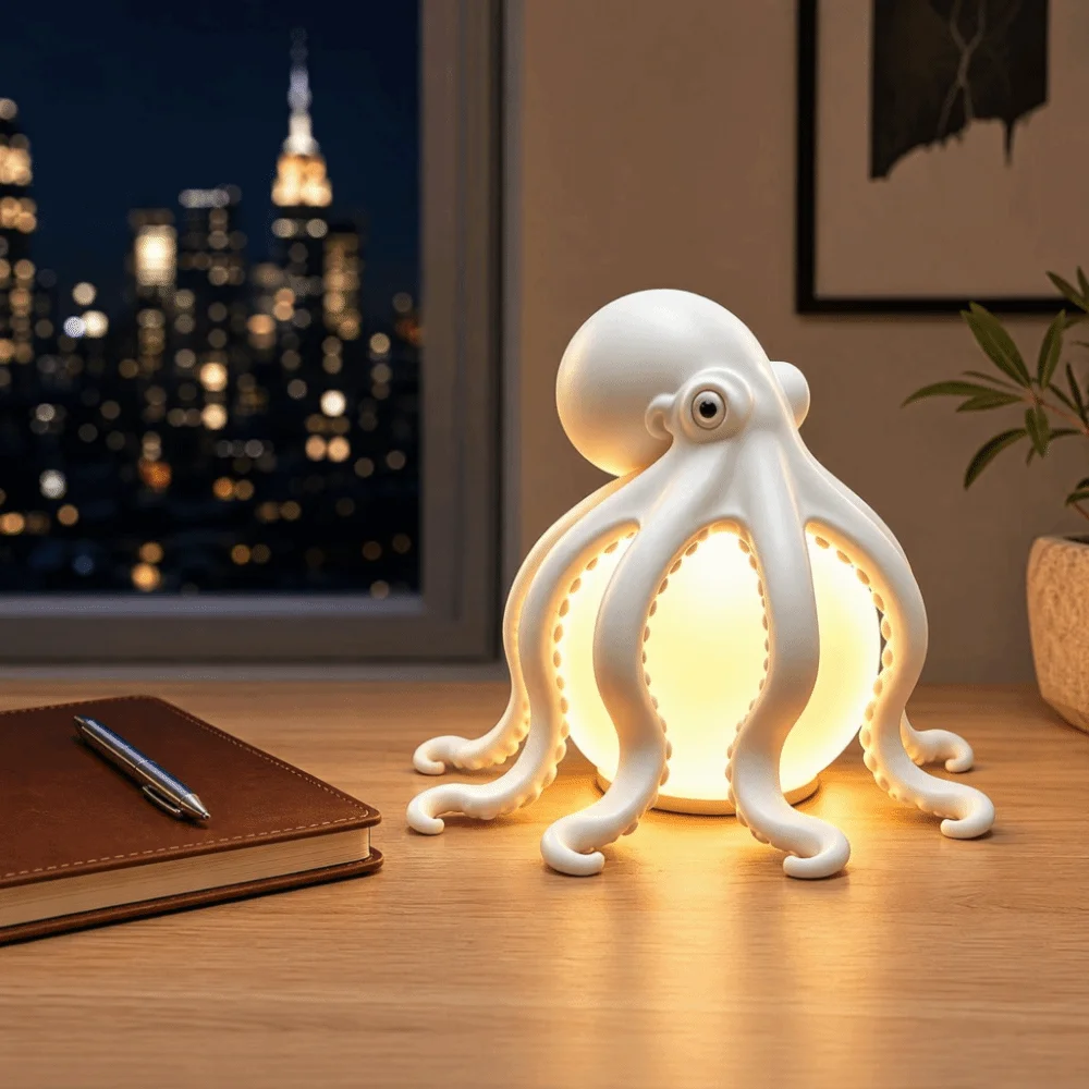 Lovely Cute Shape Octopus Desk Lamp Creative Animal LED Night Light Sculpture Fine Workmanship Home Decor Shelf Display