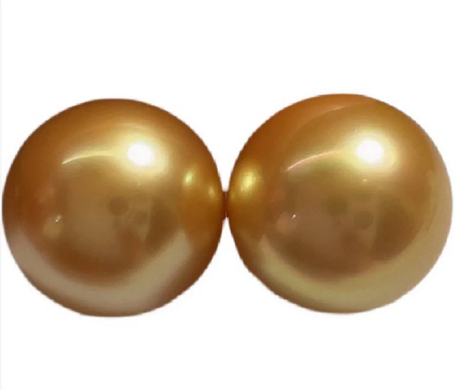 

Pair of Huge 17mm Gold Round Loose Pearl Undrilled Women Wedding Party Jewelry Accessories Earring Ring Bracelet Pendant 258A