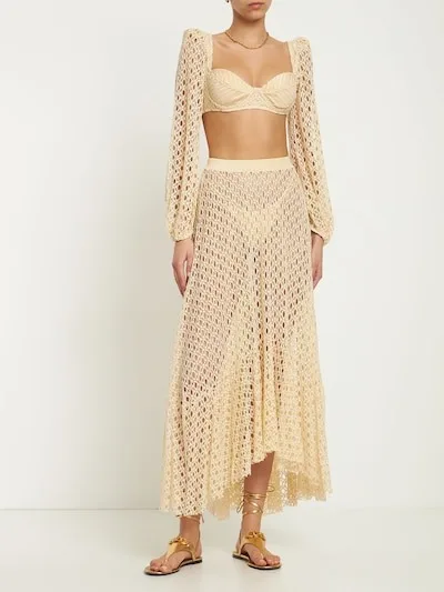 Beige Long Sleeved Mesh Bikini Set For Women Design Feels High Waist Beach Outfits 2 Piece Swimsuit Cover Up Maxi Dress 2023