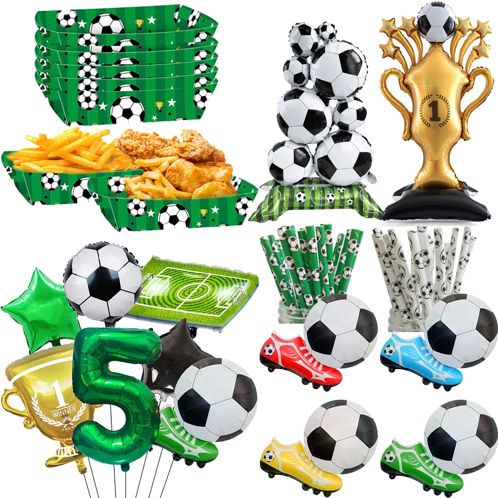 Fußball-Party-Dekoration Fußballschuhe Sneaker-Zahlen-Ballons Papierteller Strohhalme Fußball-Thema Jungen Geburtstag Sport-Party-Zubehör – Detail 1