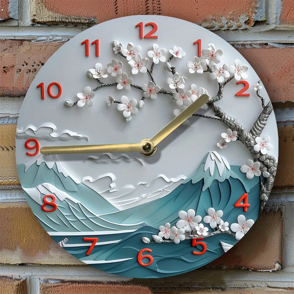 Cherry Blossom Wall Clock with DIY Assembly Kit - 2D Effect Metal Art Clock for Home Decor - Ideal for Dormitory, Pet Lovers