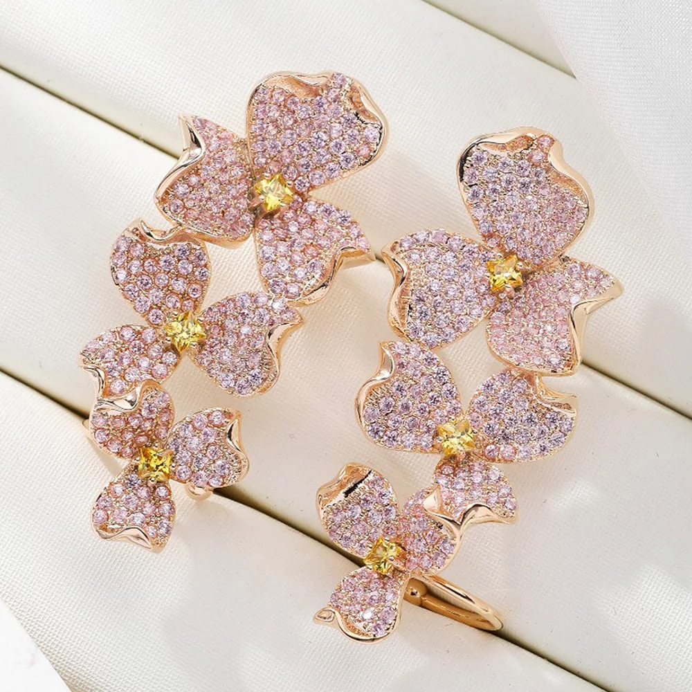 

Missvikki Luxury Flower Earrings Full High Quality Cubic Zircon Naija Dubai Wedding Earring Fashion High End Jewelry