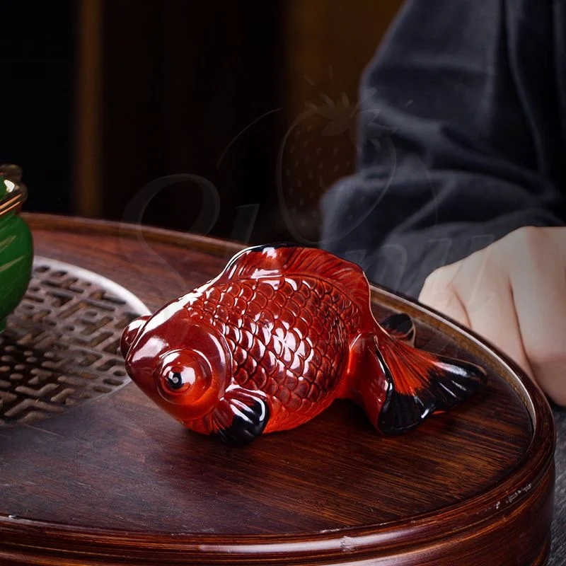 Ceramic Tea Pet Creative Color Changing Goldfish Tea Set Ornament Supportable Tea Table Accessories