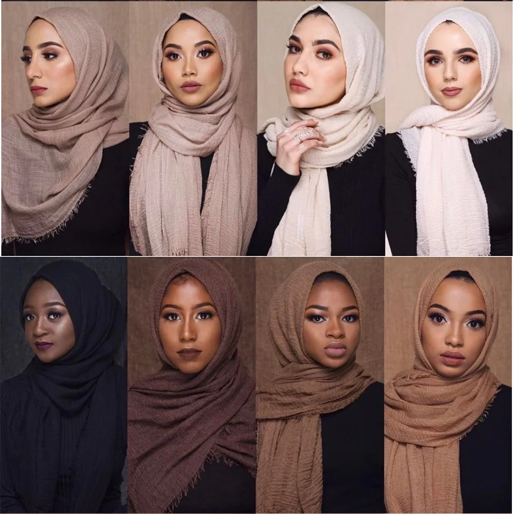 180X90CM 105 Colors Women Crinkle Crimp Cotton Turban Hijab Shawls  Classic Simple Easy Classy Muslim Scarf