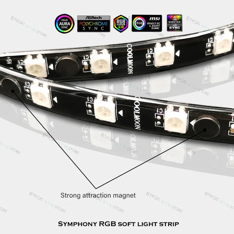 40cm RGB LED Lights Strip 5V A-RGB Flexible Soft Lamp Tape For PC Case Decoration Magnetic Suction 4