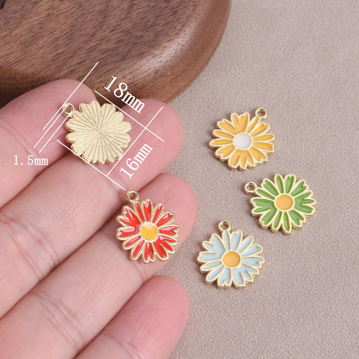 Mixed 5pcs Flower Shape 18x16mm Enameled Metal Charms Pendants Beads For Jewelry Making DIY Crafts Findings