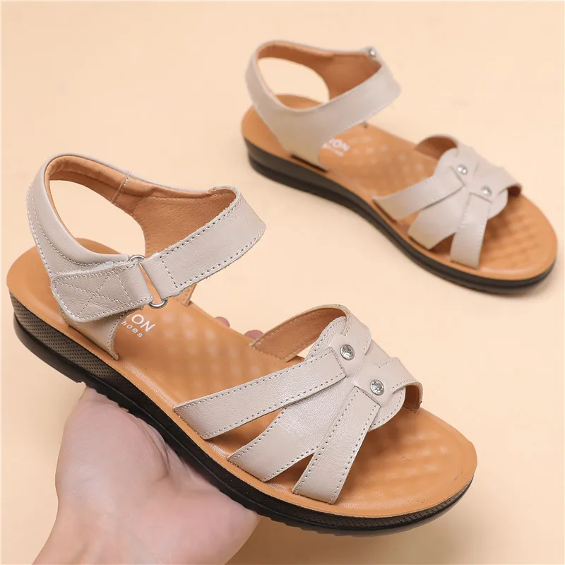 Woizgic Vrouwen Vrouwelijke Dames Moeder Echt Lederen Sandalen Platform Schoenen Antislip Zomer Koel Strand Haak Lus Plus Size 42 43