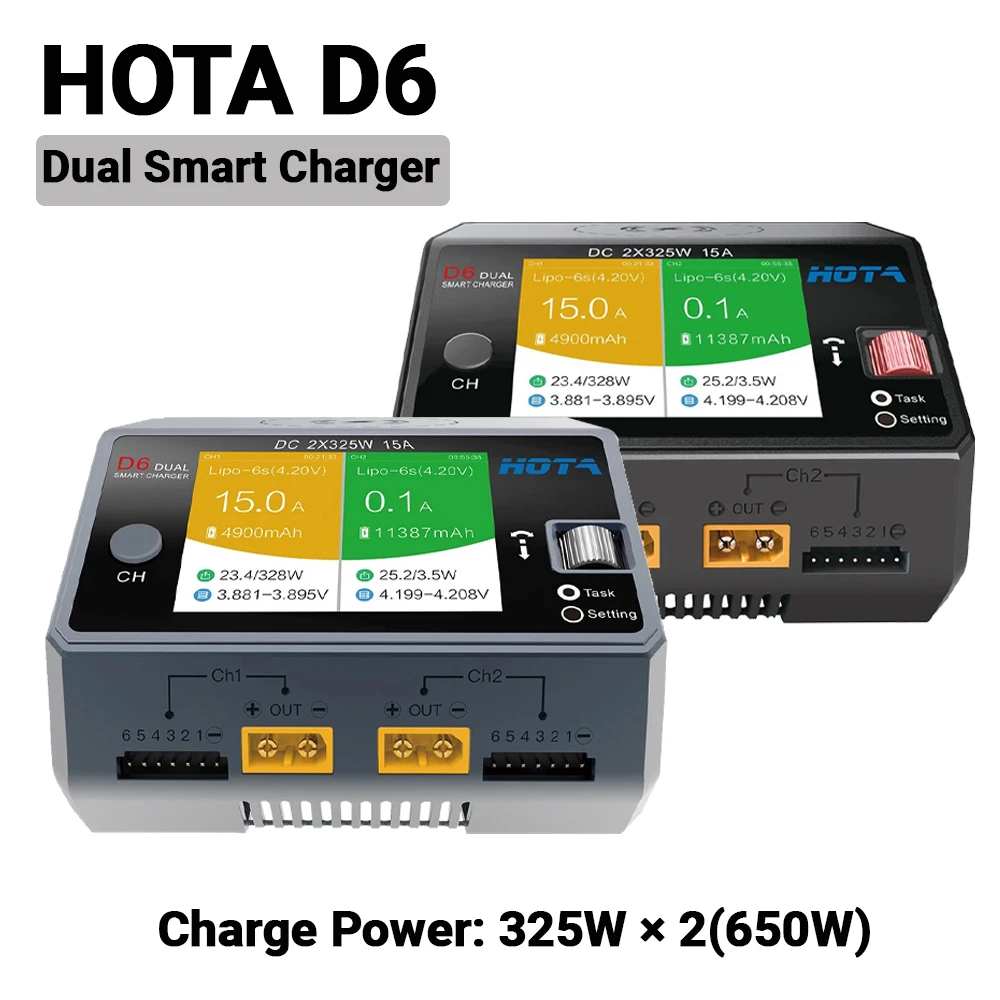 

HOTA D6 Dual Smart Charger DC650W 15A Встроенный Micro USB для Lipo LiIon NiMH аккумулятора с iPhone Samsung