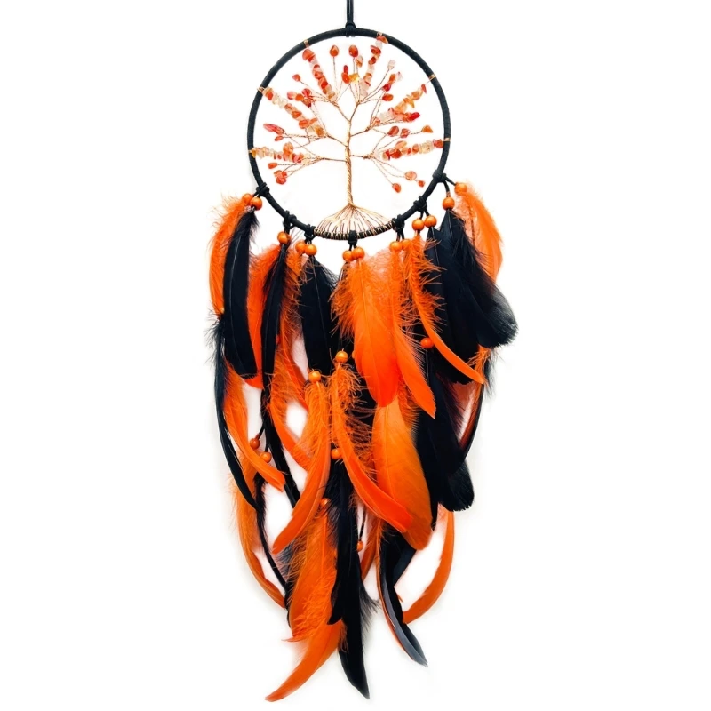 

Decorative Crystal Stone Tree Feathered Dreamcatchers for Halloween Decoration