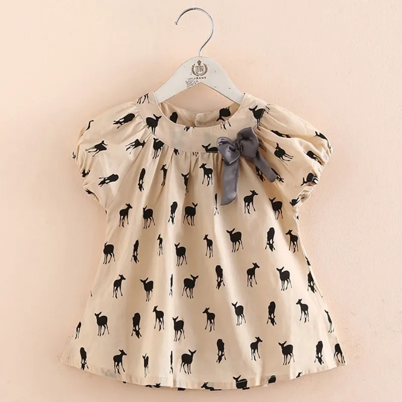 

2023 Summer Fashion 3 4 6 8 10 Years Children Clothing Cute Tops Bowtie Short Sleeve Full Pattern Blouse T-Shirt For Kids Girls