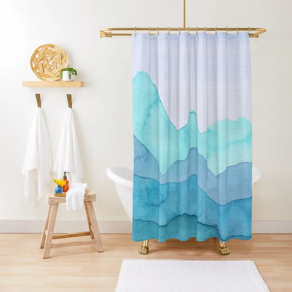 

Mountains in turquoise, green, azure Shower Curtain Cute Shower Anime Bathroom Modern Accessory Bathrooms Curtain