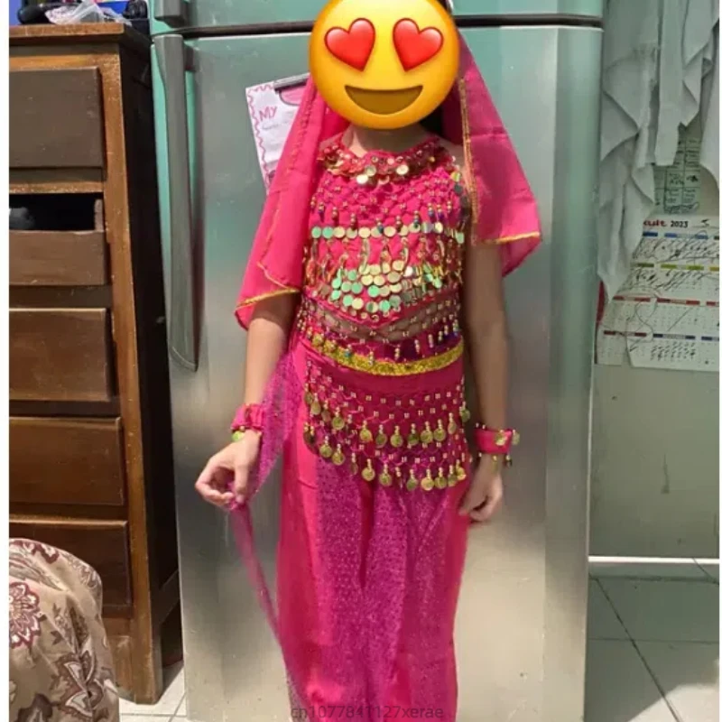 زي أداء الرقص الهندي للفتيات مع بلوزة مطرزة وسراويل فانوس مجموعة أزياء أداء الرقص العرقي