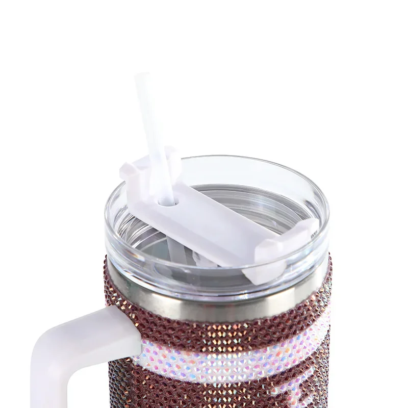 Hot-Selling Plastic Drill Vacuum Cup Stainless Steel Diamond 40Oz Cup Handle Stainless Steel Straw Thermal Insulation Cup