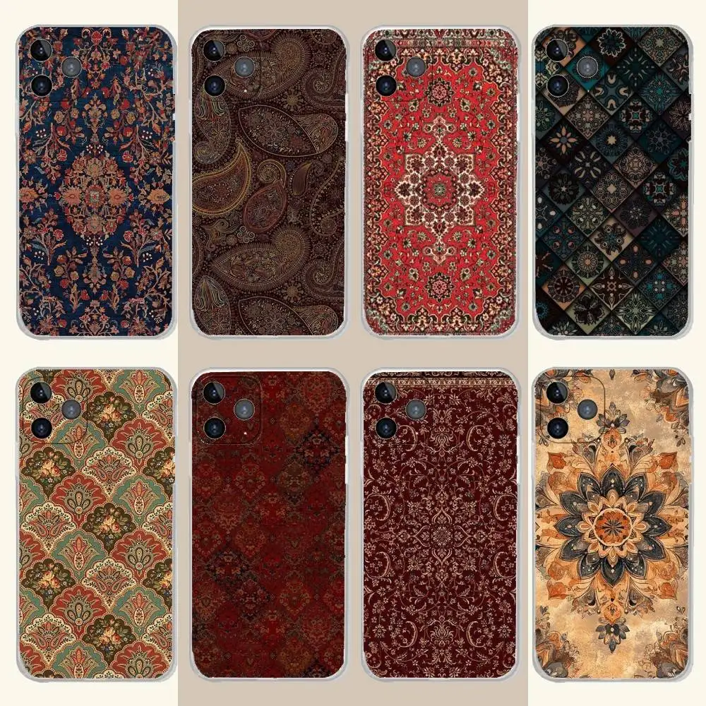 

Persian Carpet Pattern Phone Case For iPhone 16,15,14,13,12,11 Plus,Pro,Max,XR,XS,Plus,E,SE4,Mini Transparent Soft Cover