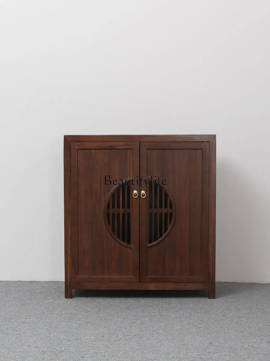 New Chinese Style Solid Wood Storage Hallway Shoe Cabinet Simple Hollow Hallway Sideboard Cabinet Zen Furniture