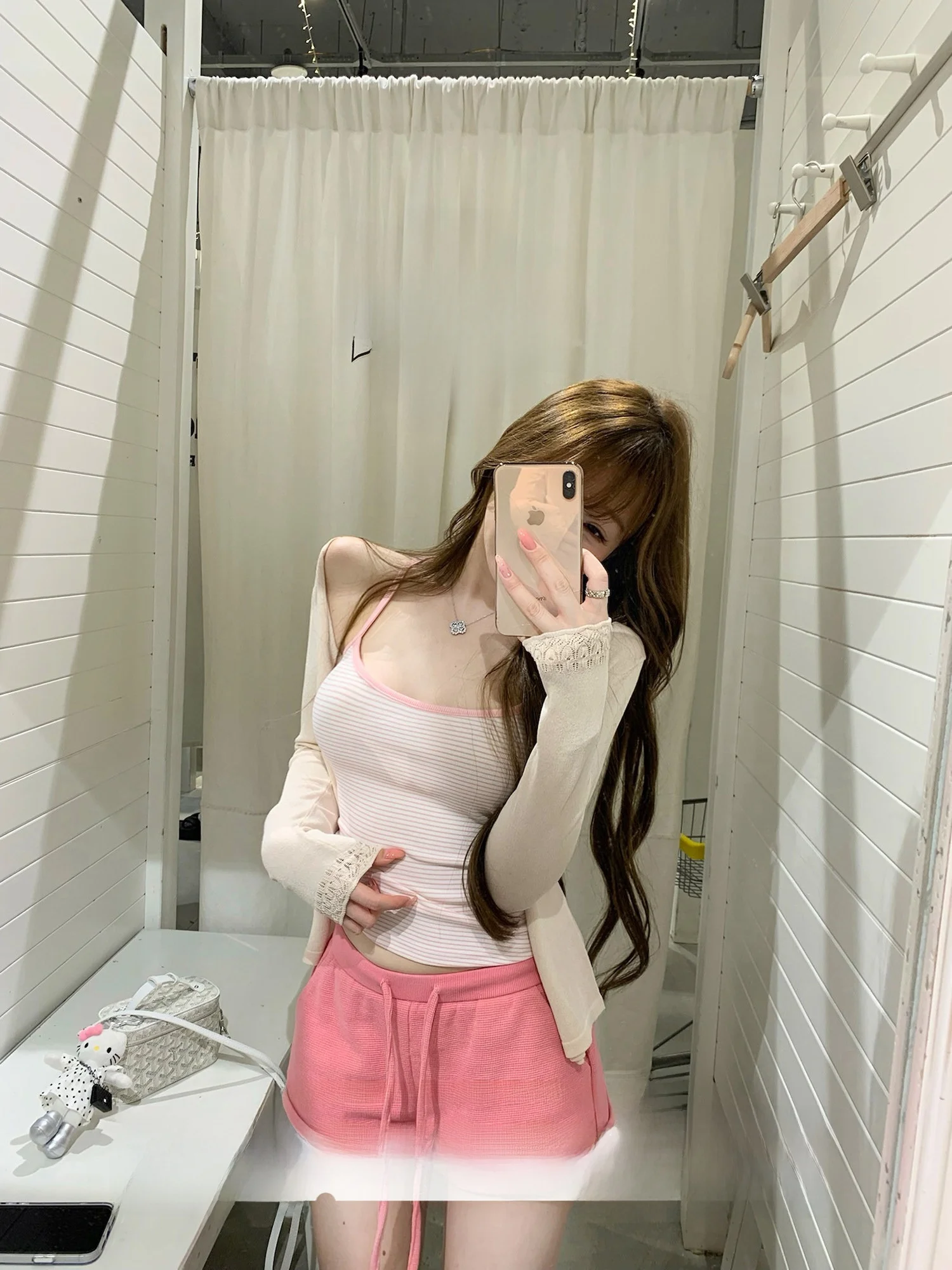 Lukira Oxygen Light Honey Women's Lace Hollow out Tank Top Summer Slim Fit Stripe Design Breathable Casual Fashion Vest