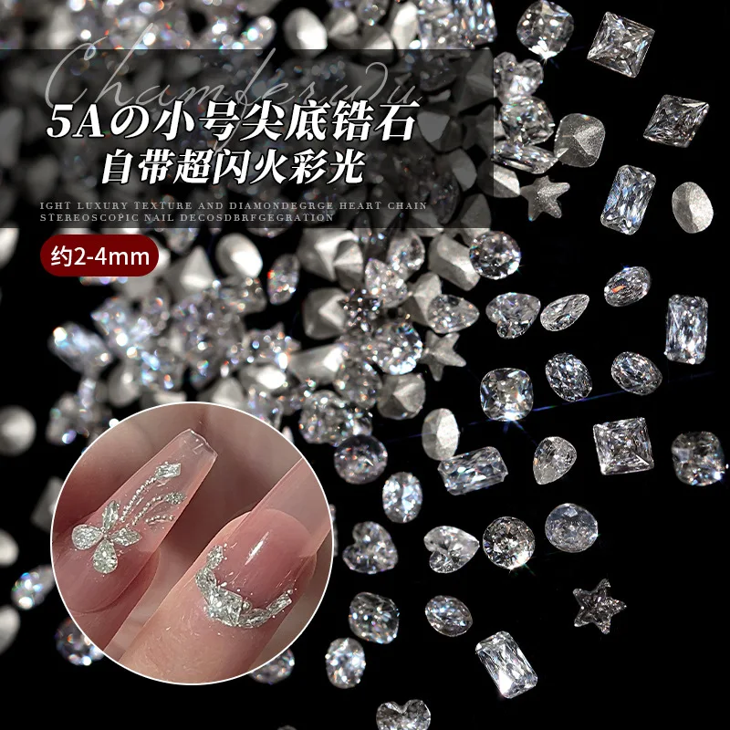 

Nail Jewelry 5A Micro Zircon DIY Mini Small Pointed Bottom Zircon Flash Fire Color Light Horse Eye Pile Diamond Nail Accessories