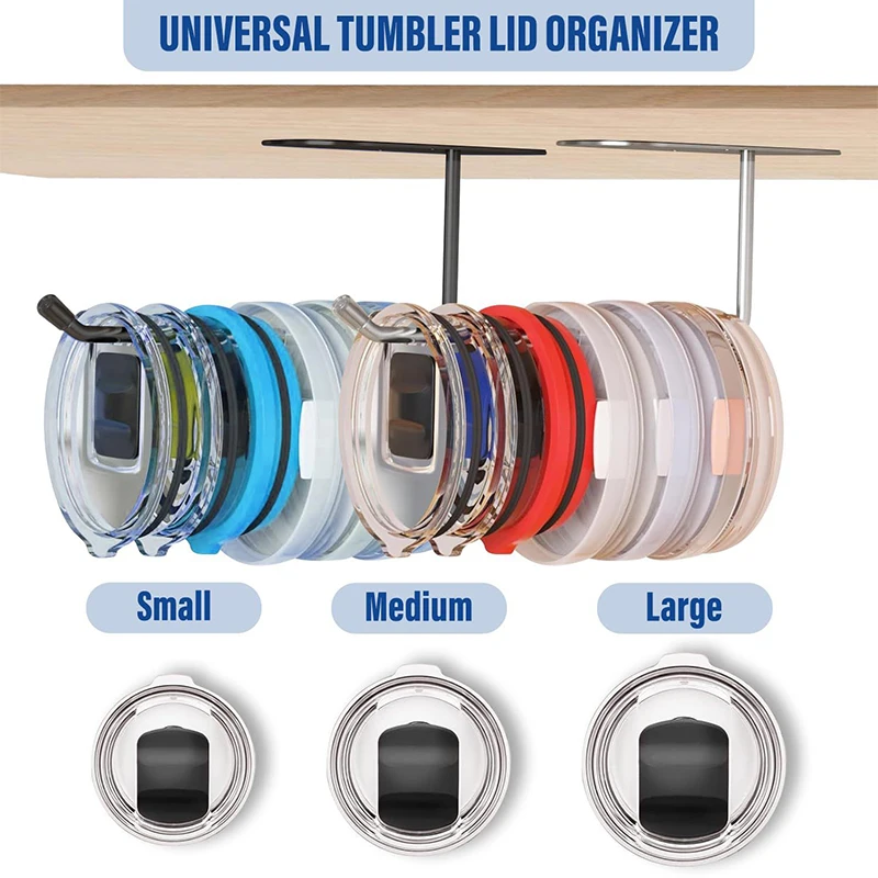 Punch-Free Cup Lids Organizers Under-Cabinet Tumbler Lids Holder Mug Lid Hook Cup Cover Storage Rack Kitchen Organizer