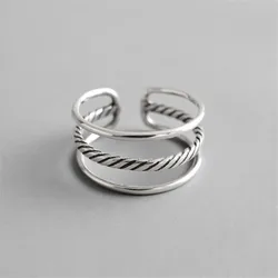 New Temperament Punk Twist Hollow Double 925 Sterling Silver Jewelry Wild Personality Opening Rings R051