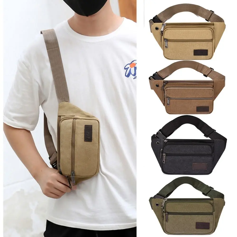 

Multifunctional Canvas Men's Crossbody Bags Large Capacity Multi-Pockets Waist Bag Storage Bag Fanny Pack