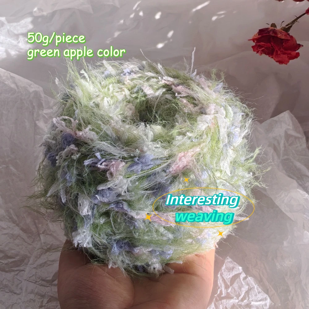 50g Forest Prism Hand Mixed Yarn,Green Apple Long Velvet Blended Thread,DIY Handicrafts, Such As Hand Woven Scarves and Hats