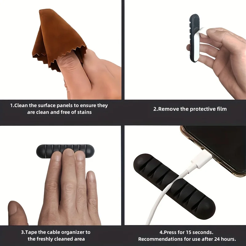 1pc (Half/Full Use) 7-Slot USB Cable Organizer - Heavy-Duty Plastic Wall-Mounted Desktop/Wall Cable Management System - Image 4