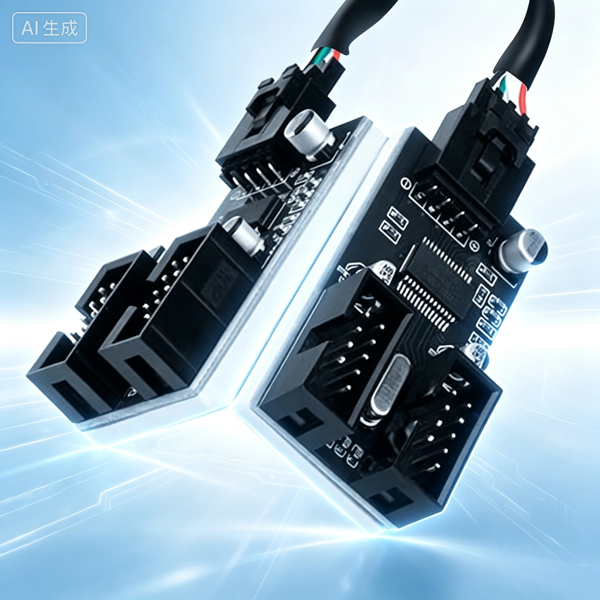 For Motherboard USB2.0 9PIN to Dual 9PIN 1‑to‑2 Expansion Hub