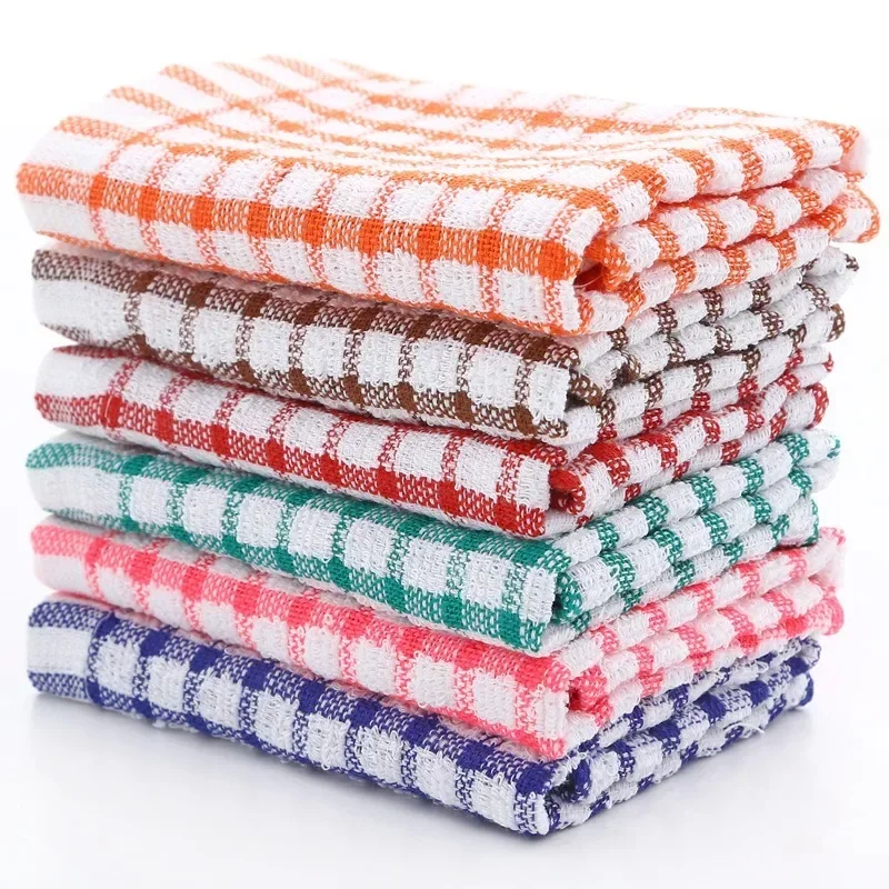 Soft Plaid Absorbent Kitchen Table Dishcloth Cotton Cleaning Cotton Tea Towel Cotton Fabric, Non-stick No Smell