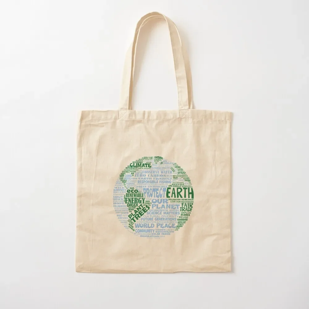 

Protect Earth - Blue Green Words for Earth Tote Bag Beach bag sacs de shopping Canvas bag for women Women's tote