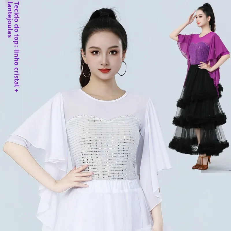 modern-dance-round-neck-top-skirt-with-flying-sleeves-latin-dance-performance-costume-square-dancing-outfit-for-women
