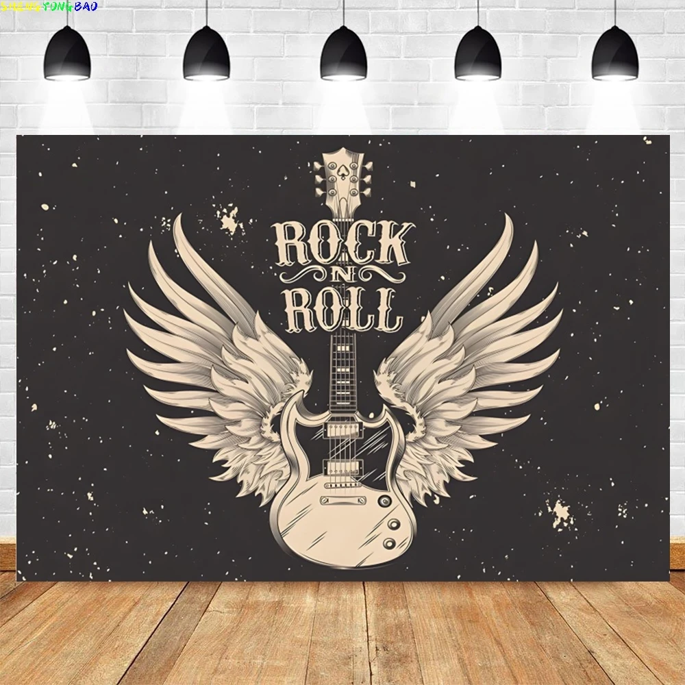 

Rock Music Birthday Party Backdrop Born To Rock Feathered Wings Star Music Birthday Portrait Photography Background Photo Studio