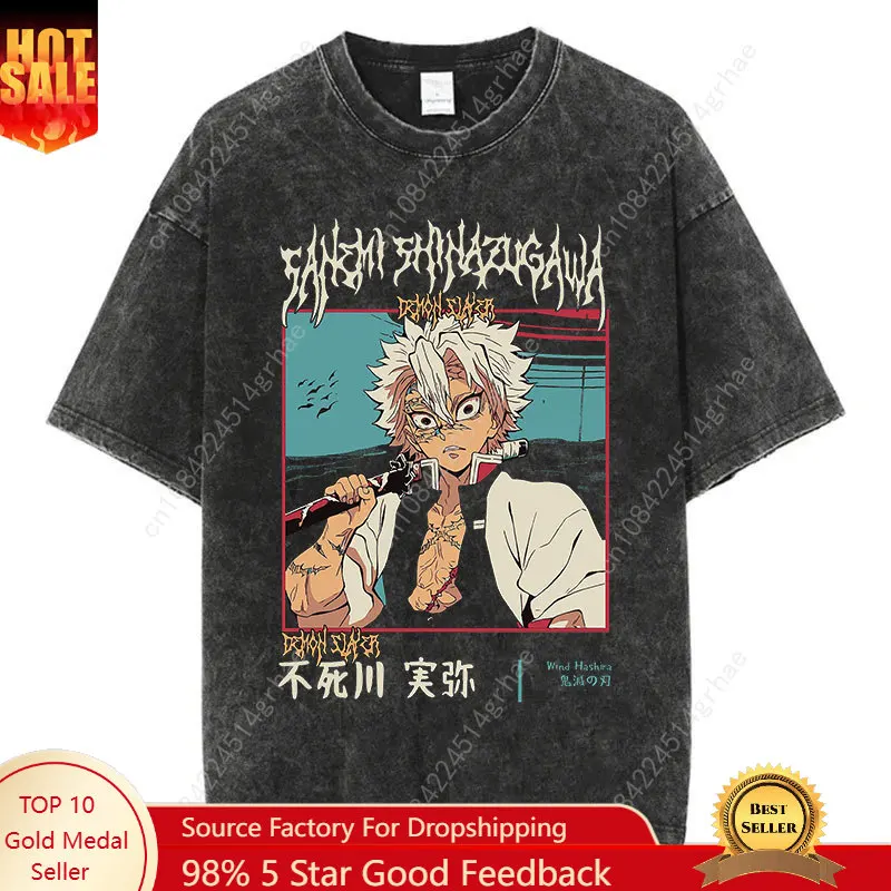 

Summer Japanese Anime Print T-shirt Short Sleeve Men Women Harajuku Vintage Washed T shirt Oversized Cotton O-Neck T shirt