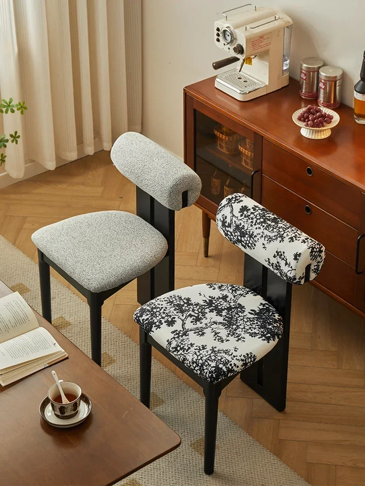 

retro solid wood dining chair home backrest cream wind key hippo chair Nordic design bedroom makeup stool furniture