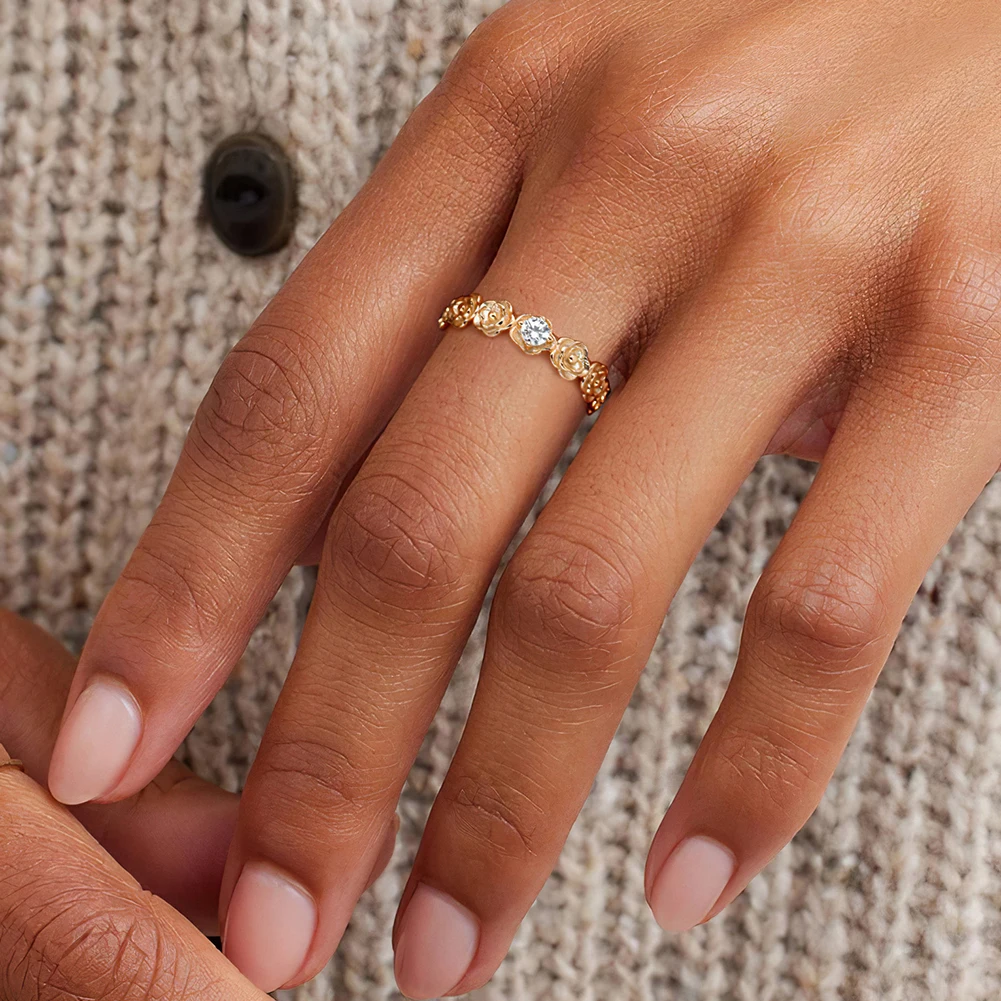 قبلة ماندي S925 الفضة لامعة الزركون الزهور قابل للتعديل الدائري للنساء الفتيات زهرة خاتم جميل حساسة هدايا مجوهرات APR41 #5