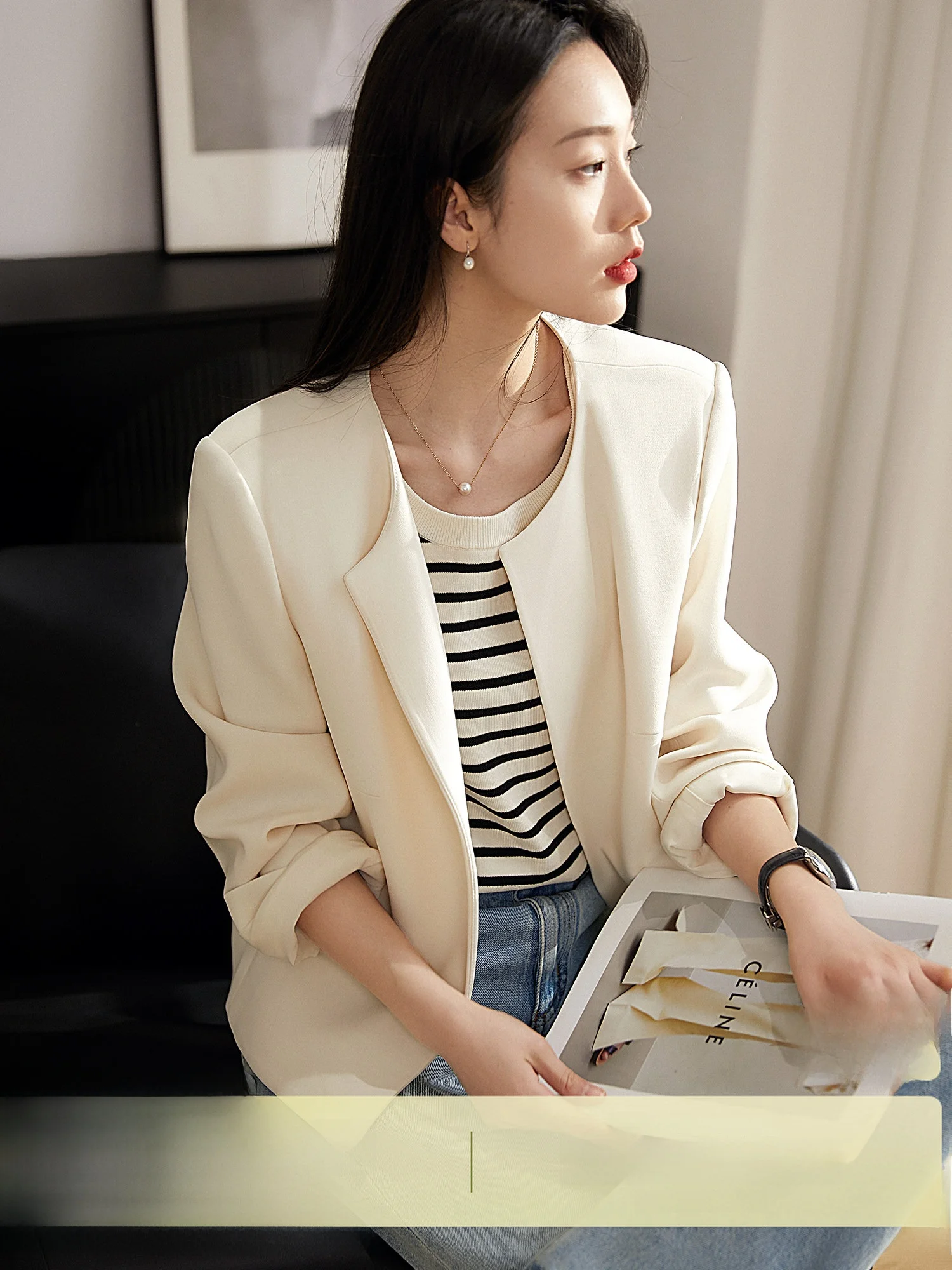 

Faionable Triacetate Commute Ele round Ne Suit Jaet ort Outerwear Spring 2026 Xhange XZD662550AG Women's Long Sve