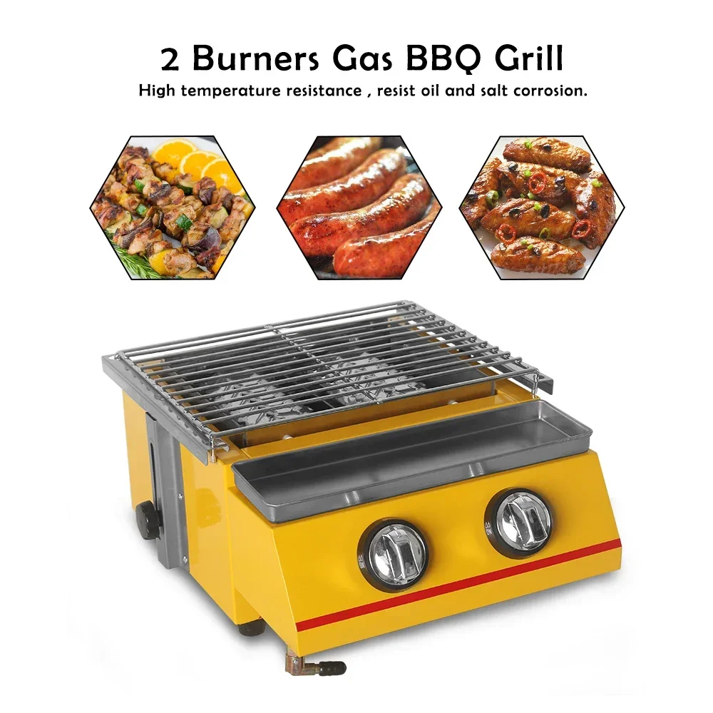 HomeWise-parrilla de barbacoa portátil pequeña de 2 quemadores, plancha de Gas GLP, herramientas de barbacoa, altura ajustable para barbacoa pícnic al aire libre con CE