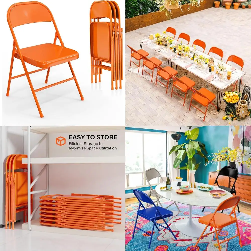 Sturdy Steel Folding Chairs with 350 lbs Capacity, Ideal for Indoor and Outdoor Use, Durable and Portable, Orange Color, Versati