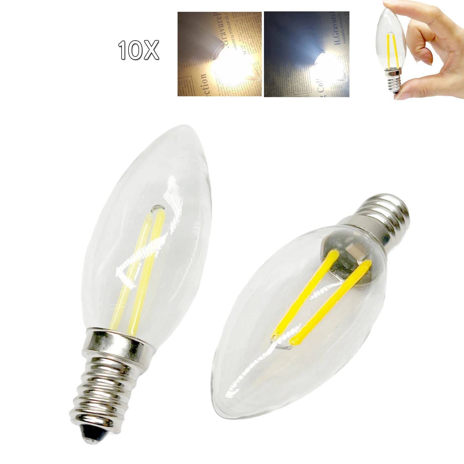 10X 2w E14 E12 C25 นำหลอดไฟเทียนประหยัดพลังงาน / ประหยัดพลังงานแก้ว / เปลี่ยนหลอดไฟ / 20w / หลอดฮาโลเจน / หลอดไฟสกรูชีวิต 360 องศา / มุมซัง