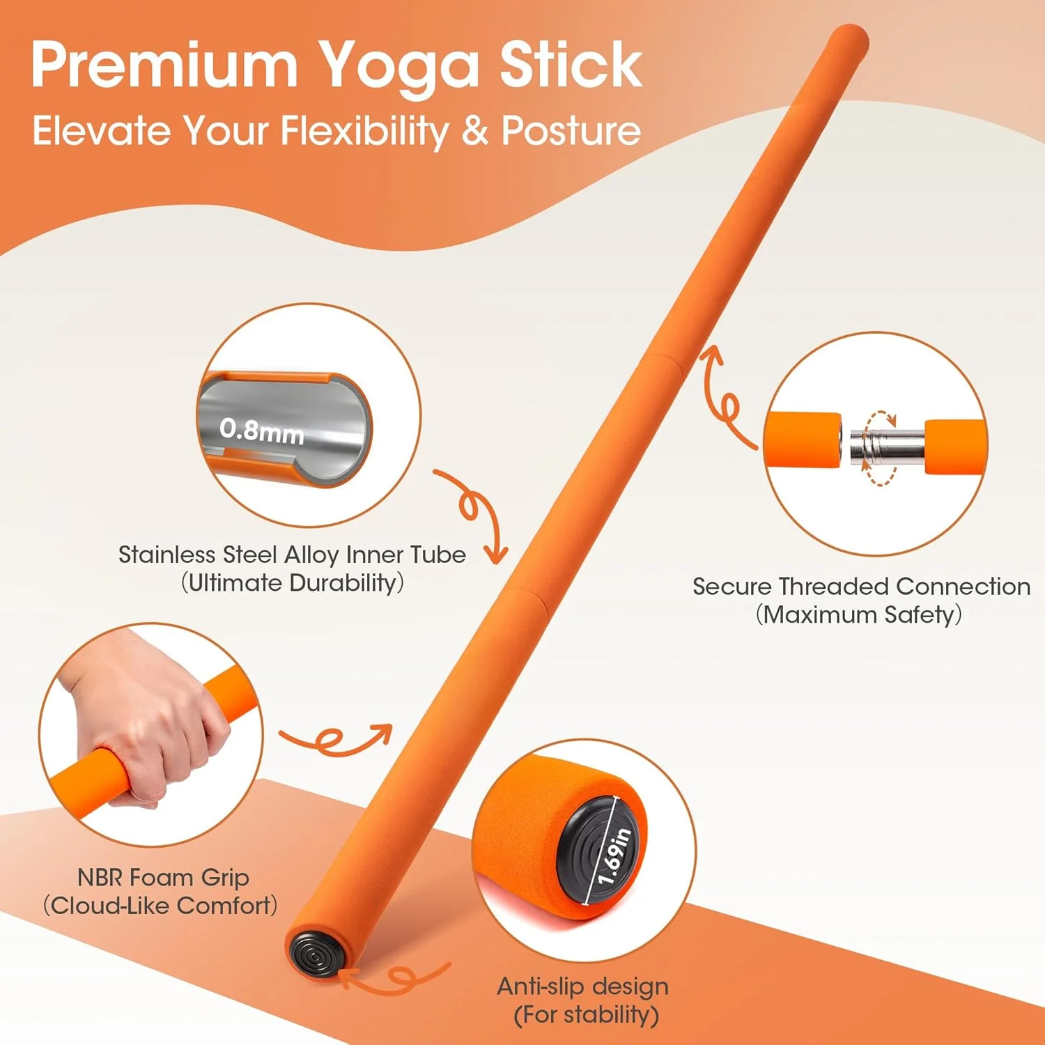 Yoga Fitness Trainer - Tongkat Yoga, Tongkat Mobilitas Baja Kokoh