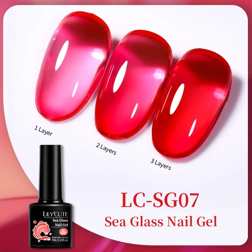 Imagen 2 del producto LILYCUTE-esmalte de uñas de Gel de cristal de gelatina, 7ML, serie de verano, Color translúcido, rosa, rojo, semipermanente, barniz de Gel para decoración de uñas