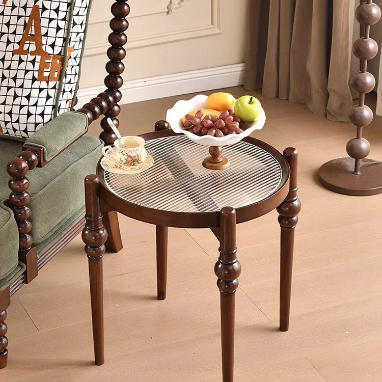 French solid wood edge table living room household round coffee table antique style