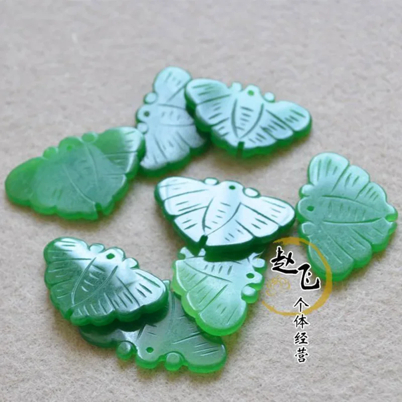 5pc Natural Emerald Green Jade Carved butterfly Bead Pendant Chinese Necklace Jewellery Fashion Amulet Gifts Man Women