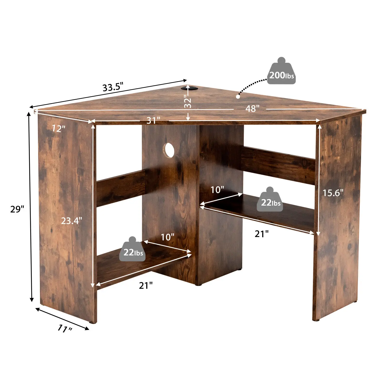 Costway Corner Computer Desk Triangle Writing Workstation w/Storage Shelf Rustic